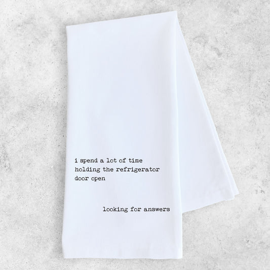 Looking For Answers In The Refrigerator - Tea Towel